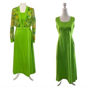 Vintage 60s 70s Bright Colorful Floral Jacket Dress 2 Pc Set